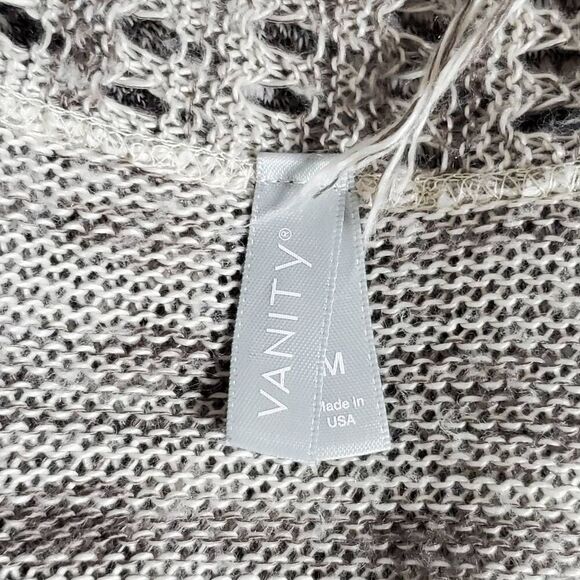 Vanity Women’s Medium Tan Knit Cardigan Fringe Hem Open Front Sweater USA Made - Picture 5 of 7